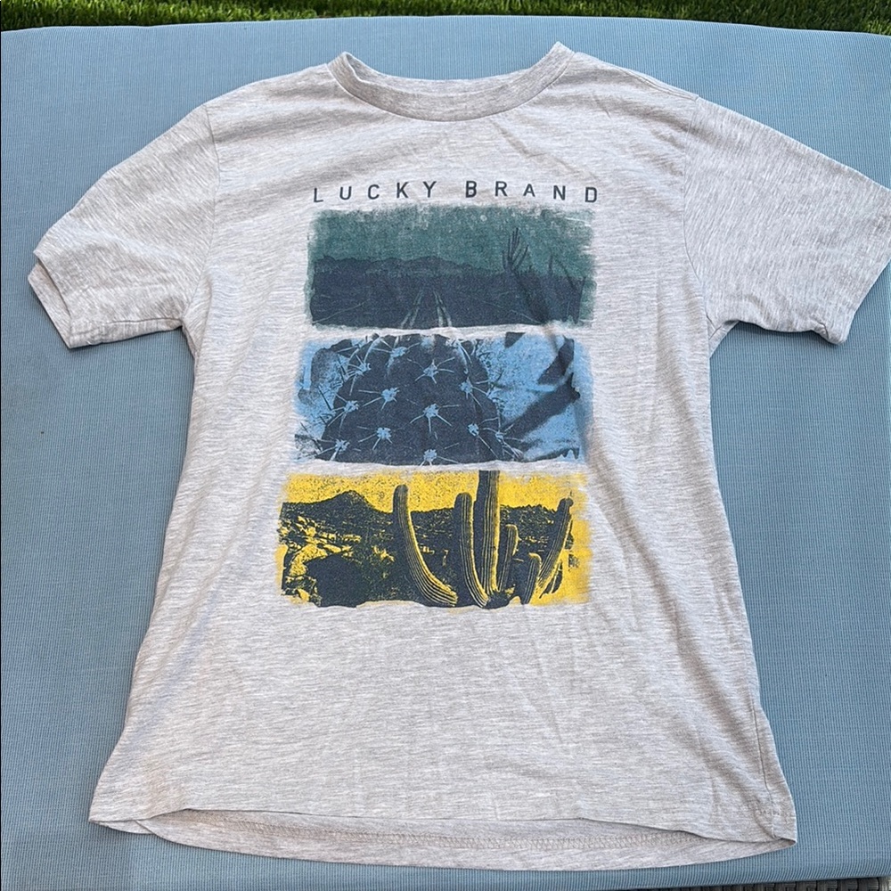 Lucky Brand Gray and Blue Short Sleeve Tee